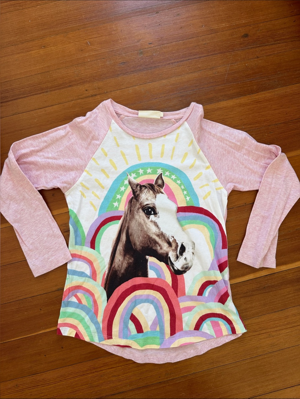 NWOT Girls' Paper Wings Pink Horse & Rainbow Long-Sleeve Tee